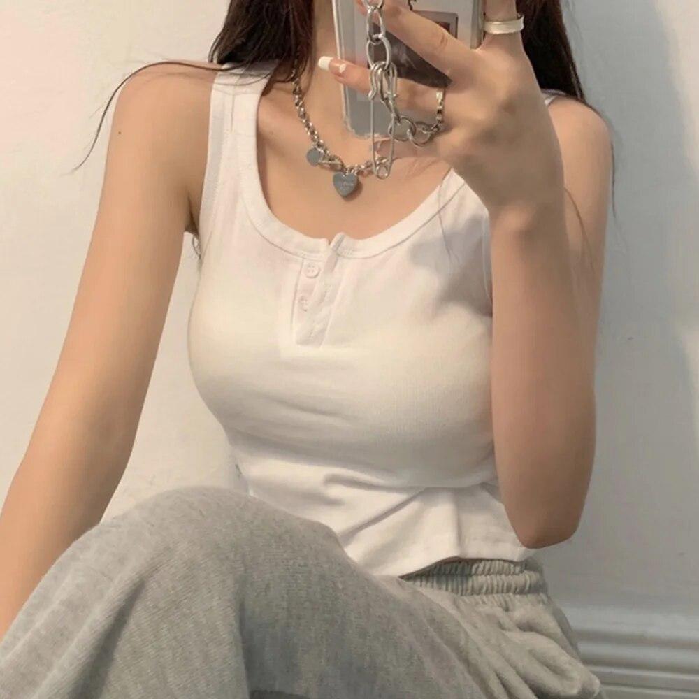 Tank Top for Women Ribbed Button Down Sleeveless Blouse Solid Color Casual Women's Teens Trendy Basic Summer Dresses