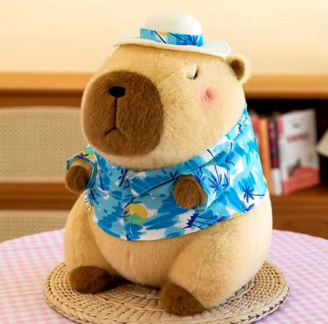 Mini Pluche Cute Capybara Kid Animal Plush Toy Simulation Beachwear Capibara Kawaii Stuffed Yellow Duck Pendant Gifts