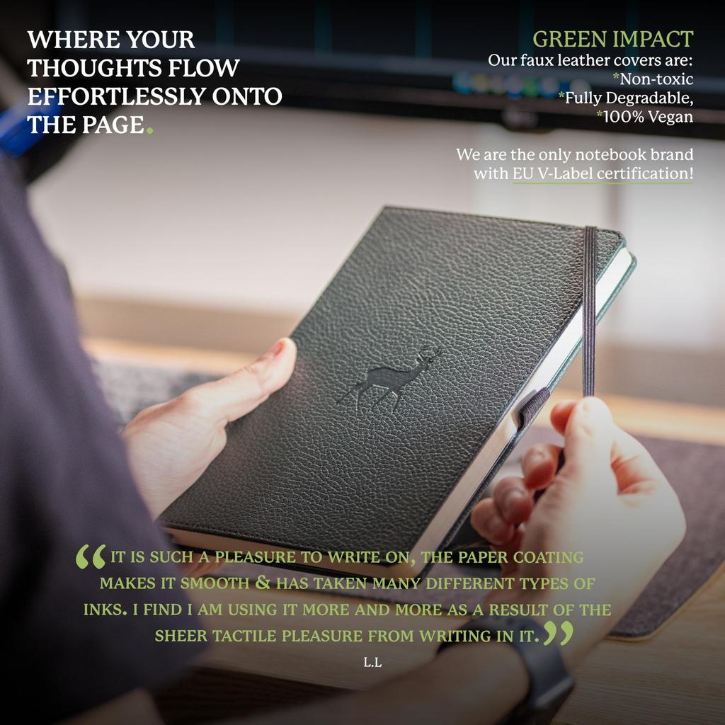 Wildlife Grid Medium Green A5 Hardcover Notebook PU Leather Cream 100gsm Paper Dingbats - Notebook, Deer, - - - Perforated, Ink-Resistant