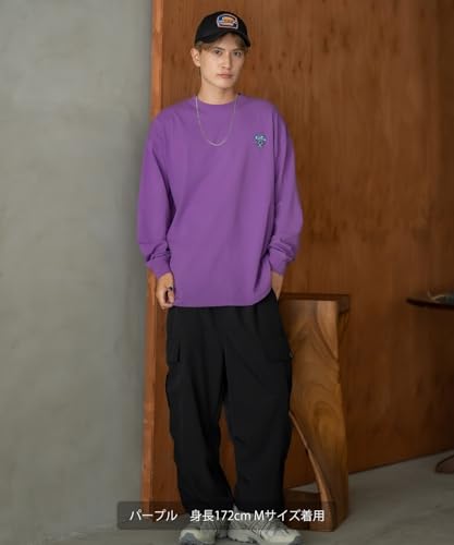 IMPROMES Casual SIDEWAYSTANCE Embroidered Downer Rat Long Sleeve T-Shirt, Men's, Purple