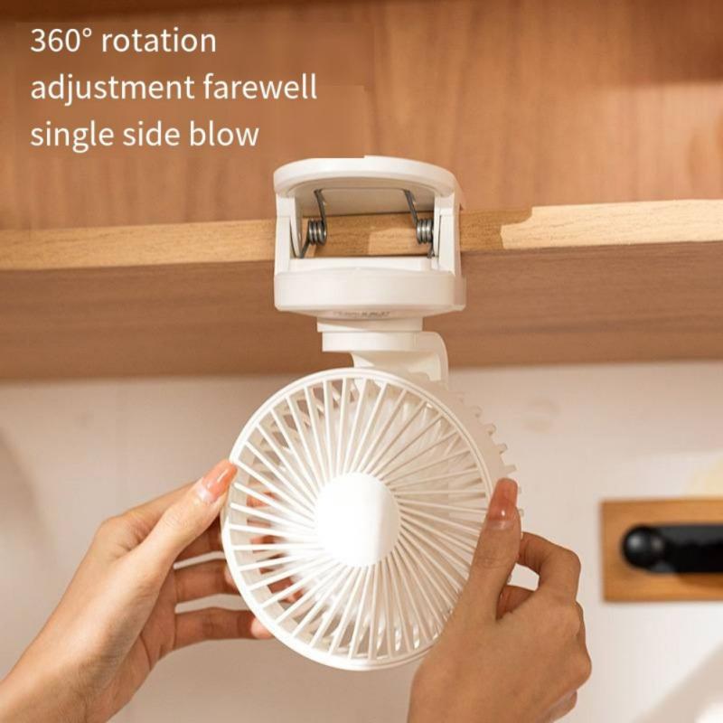 Mini ventilator cu clips, ventilator de birou puternic reîncărcabil prin USB, afișaj digital cu 3 viteze reglabile
