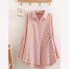 Spring Plus Size Women's Mid-length Embroidered Cotton and Linen Shirt Women Loose Fashion Shirt Women