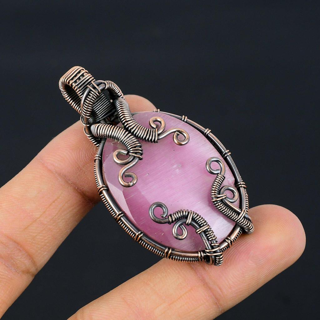 Pink Monalisa Pendant, 999 Copper Wire Wrapped Pendant Handmade Gemstone Jewelry, Gifts For Wife Brand New Pendant