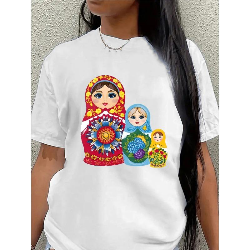Black Russian Doll Graphic Short Sleeve Tee Lightweight Durable Casual Everyday Comfort Top