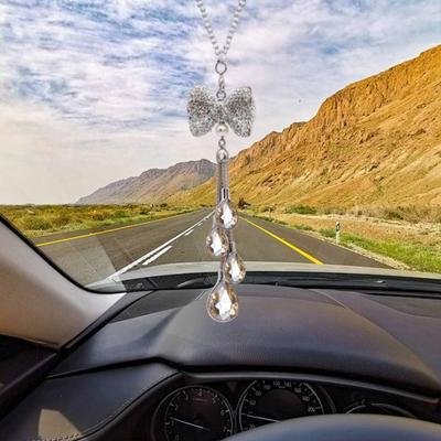 Bling Rhinestone Car Charms Rear View Mirror Decoration with Lanyard Easy