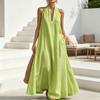 Sommer-Maxikleid für Damen, lässig, ärmellos, Neckholder, V-Ausschnitt, Revers, langes Kleid, Strandurlaub, fließendes Sommerkleid mit Taschen