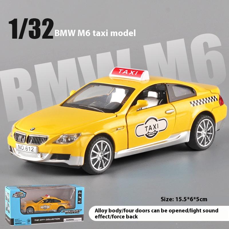 1/32 Scale BMW M6 Taxi Alloy Car Toy Diecast Metal Model Sound Light Pull Back Children Toy Home Decoration Ornaments Children Gift