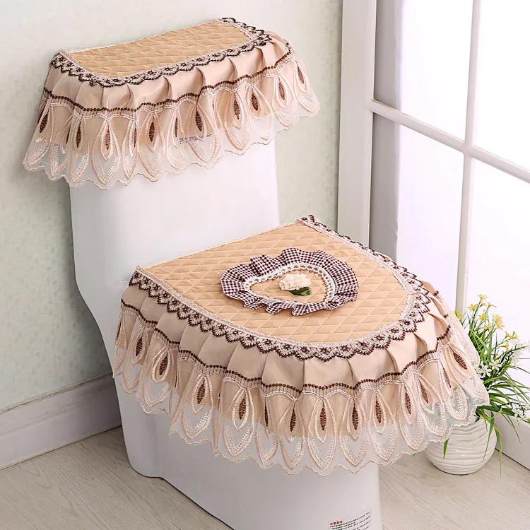 3 PCS/Set Gold Velvet Lace Toilet Seat Cover Set Toilets U-Shaped Coat Home Bathroom Toilets Mat Tank Cover Toilet Cover Sets