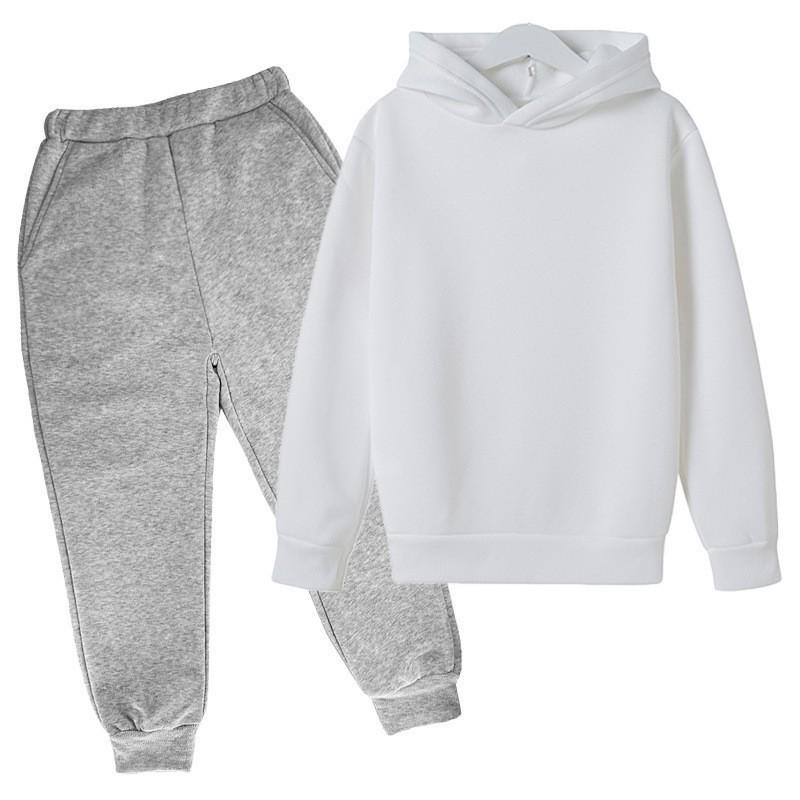 2025 Autumn Fleece-lined Kids' Solid Color Hoodie Set with Logo