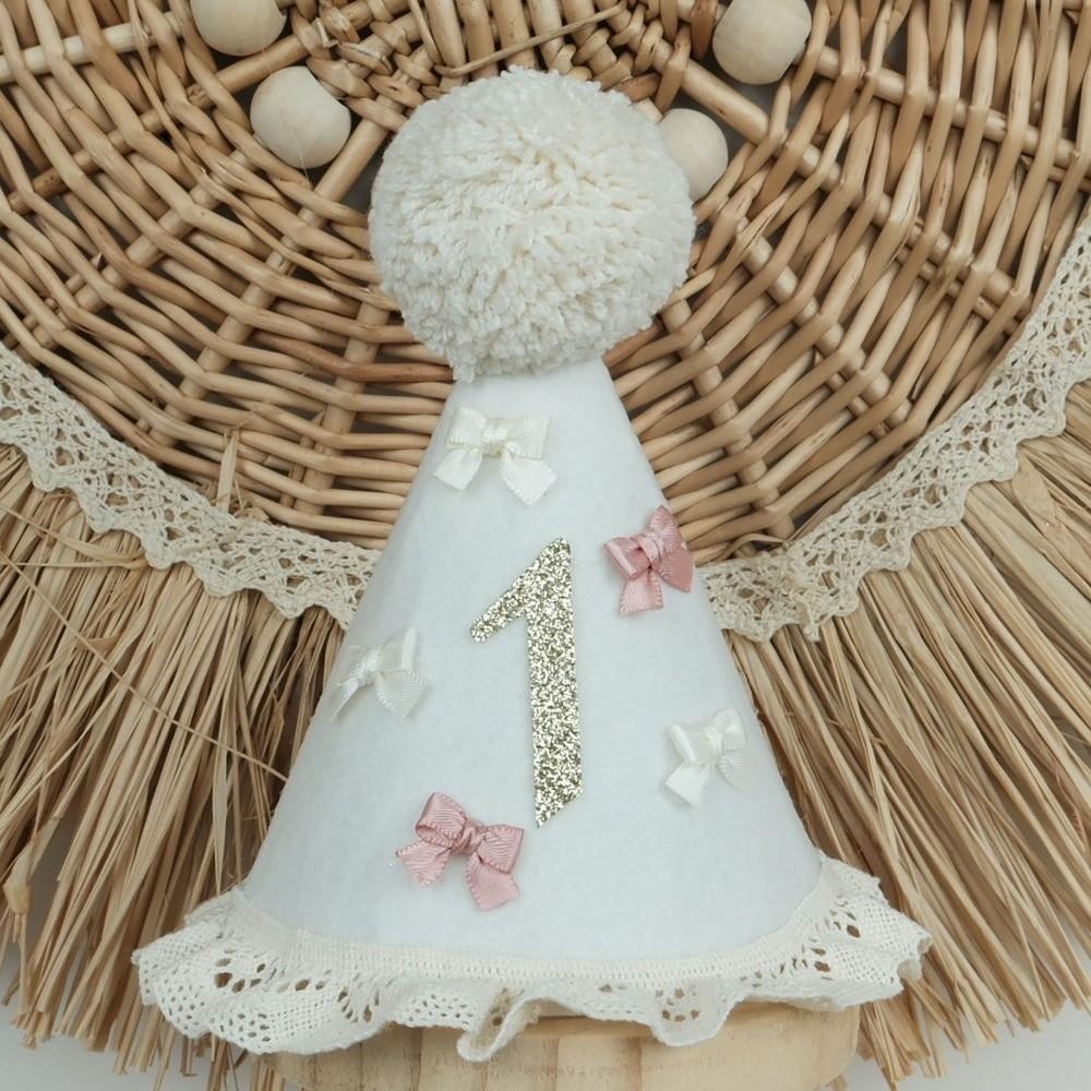 Sweet Bow Birthday Hat Handcrafted Pom Pom Lace Ruffle Hat Princess Birthday Hat Children's Party