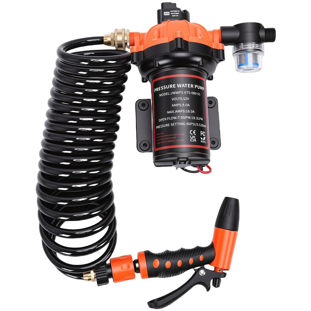 Kit de Bomba de Lavagem de Convés 7,5 GPM 80 PSI Filtro Embutido Kit de Bomba de Lavagem para Barcos para RV Spray Trailers de Viagem