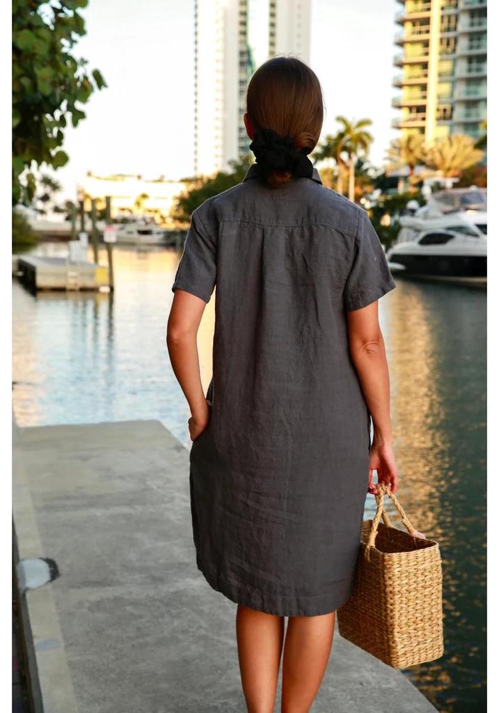 2022 European & American Style Cotton Linen Shirt Dress with Pockets and Buttons