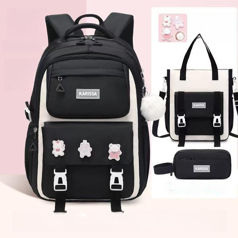 Pink Waterproof Wear-resistant Leisure School Bags Primary School Girls' After-school Tutoring Shoulder Bag Lightweight Nylon Material Bookbag