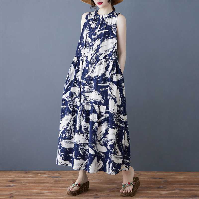 Ladies' Temperament Retro Printed Chiffon Loose Medium Long Dress