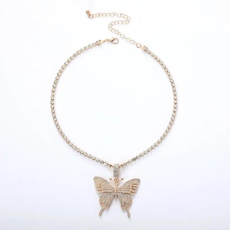Colier pentru damă Fluture Cuban Colier cu pandantiv cu strasuri European și American Cross-border Accesorii Punk Retro Hip Hop