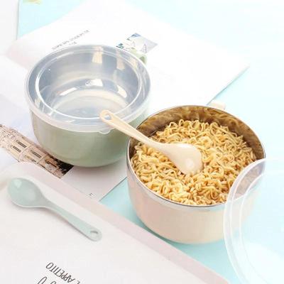 1PC Ciotola per Noodles in Acciaio Inossidabile con Manico Contenitore per Alimenti Ciotola per Riso Ciotole per Zuppa Ciotola per Noodles Istantanei con Cucchiaio
