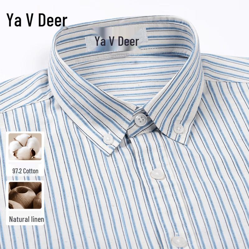 Men s Casual Cotton-Linen Short Sleeve Shirt 42/2XL