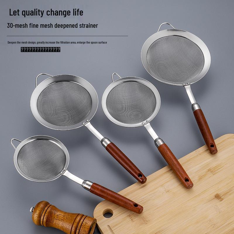 304 Stainless Steel Mesh Sieve with Wooden Handle for Soy Milk, Juice, Tea, and Baking
