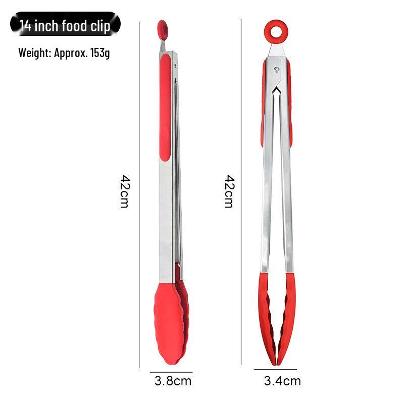 High-Temperature Resistant Silicone and Stainless Steel Food Tongs - Ideal for Barbecue, Roasting, and Bread.