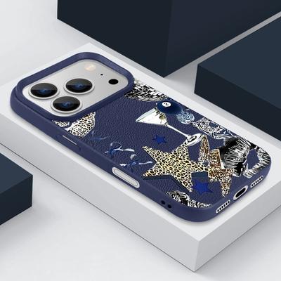 For iPhone 17 Pro Max Case Luxury Leopard Star Disco Ball Pattern Leather Texture Silicone Cover For iPhone 16 Pro Max 15 14 13 12 11 16E Air