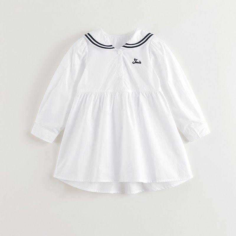 Mark Jenny Girls  Energetic Academy Navy Collar Dress Children s Skirt 2026 Spring New Style 250176 White 150
