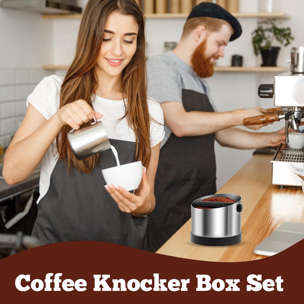 Stainless Steel Coffee Knock Box with Knocking Rod Concentrated Coffee Container Multi-Purpose Coffee Knock Box