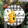 2D Flat Honeycomb Daisy Welcome Hanging Sign, Aluminum Decorative Sign and Plaque, Various Sizes. Black and White Checkered Rustic Farmhouse Wall