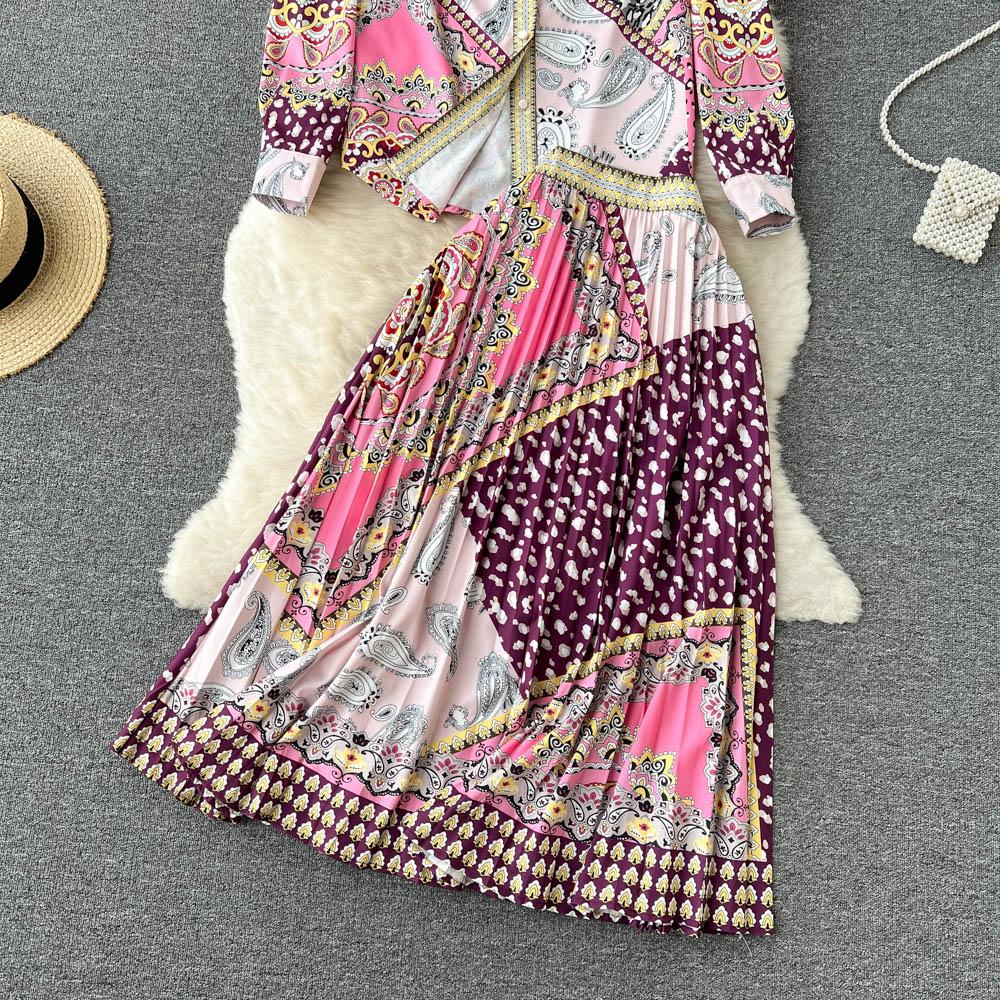 Spring And Summer Contrast Color Lapel Long-Sleeved White Shirt High-Waist Pleated Over-The-Knee Skirt Two-Piece Suit