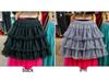 Women's High-Waist Ruffled A-Line Skirt with Mesh Overlay and Safety Lining