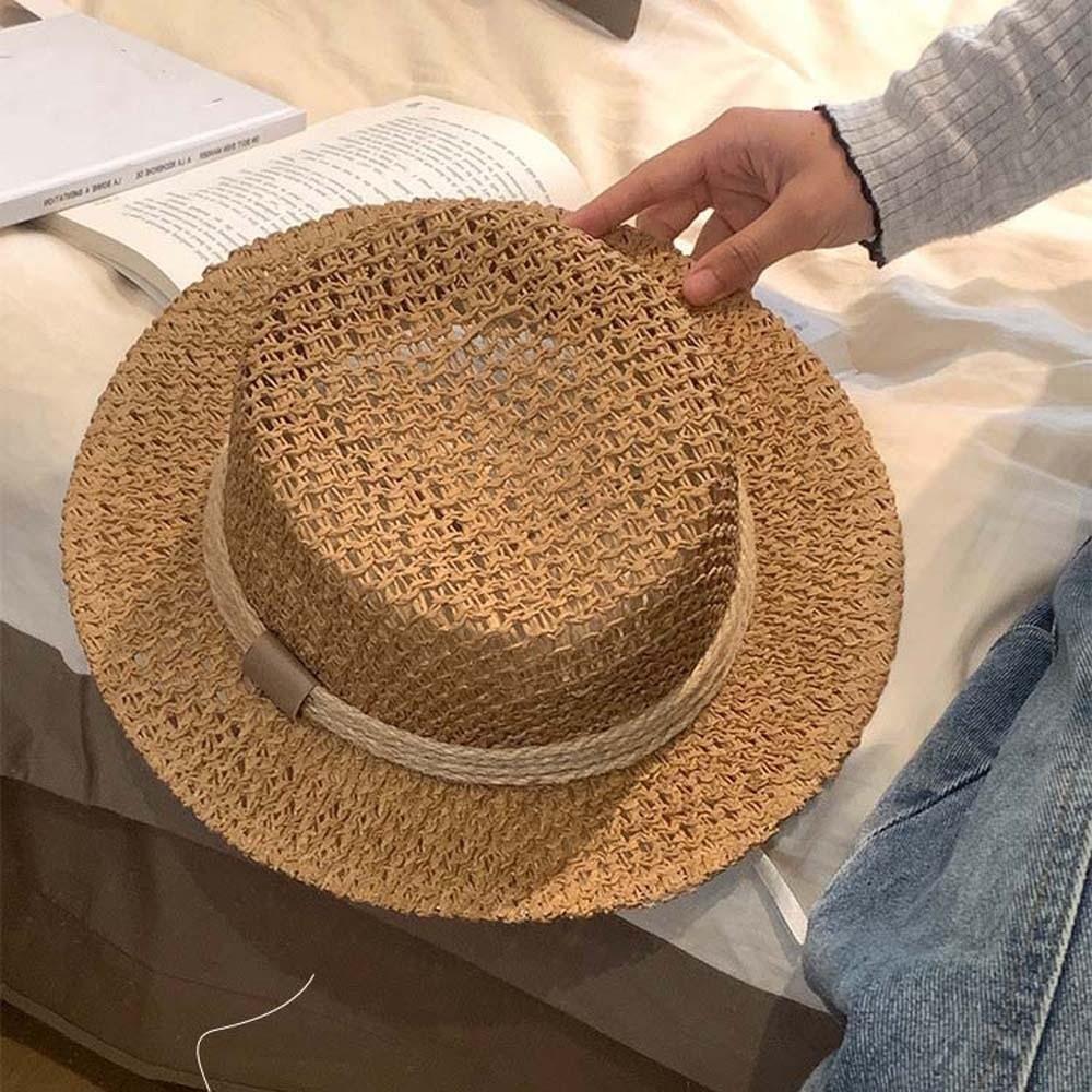 Lightweight Handwoven Sun Cap Sun Protection Flat Top Beach Hat Straw Boater Hat  Chic Travelers