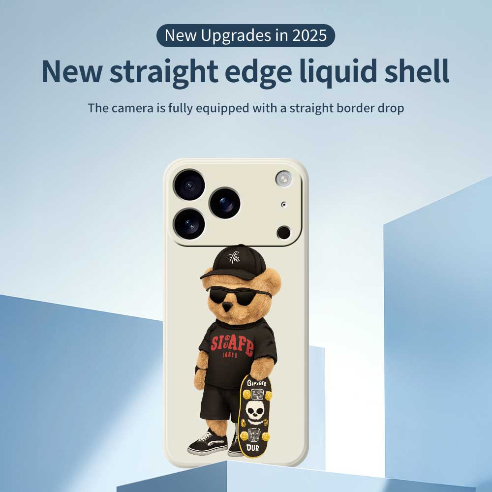 For iPhone 17 Pro Case Cool Bear Pattern Printing Straight Edge TPU Phone Back Cover