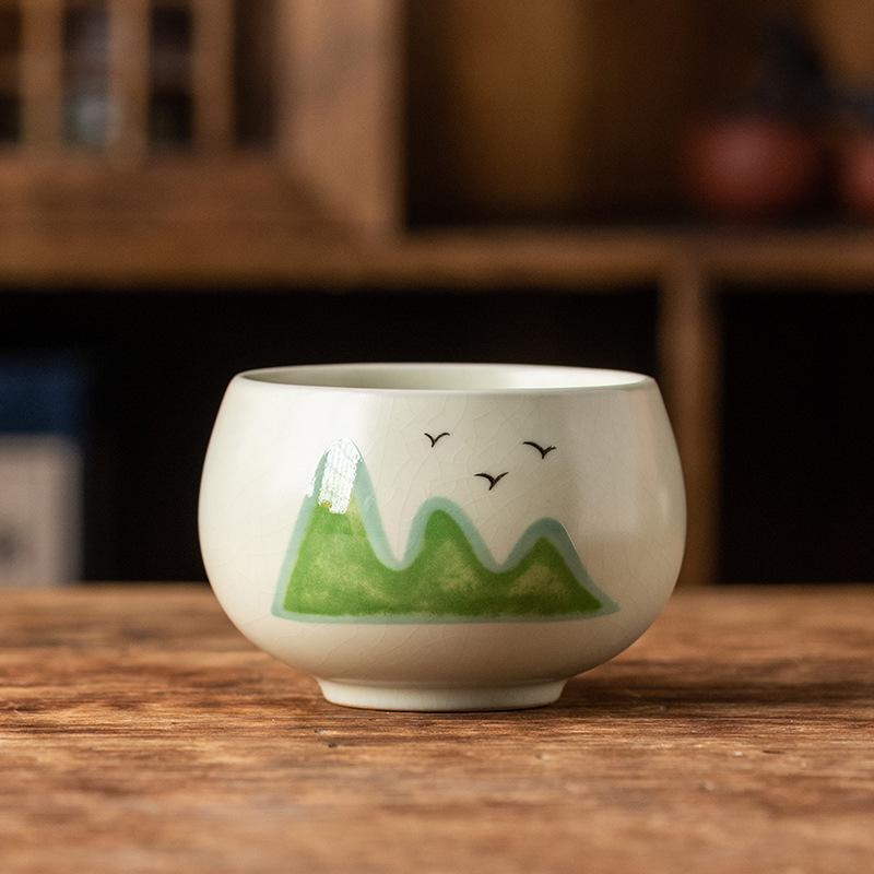 Yuanshan Ru Kiln Teacup Master Cup Light Luxury Retro High-end Business Gifts Ceramic Bubble Cup Souvenir
