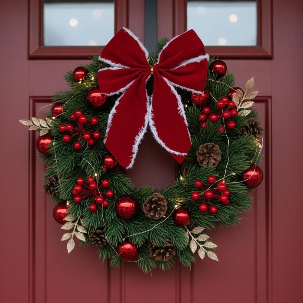 With LED Light and Bow Christmas Garland Xmas Hanging Ornaments Window