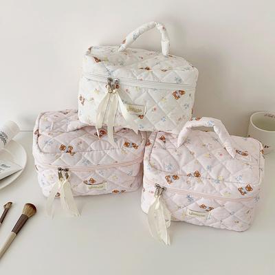 Korean Style Cute Cartoon Bear Makeup Bag Student Portable Toiletry Organizer  Large Capacity Travel Storage Pouch Pencil Case