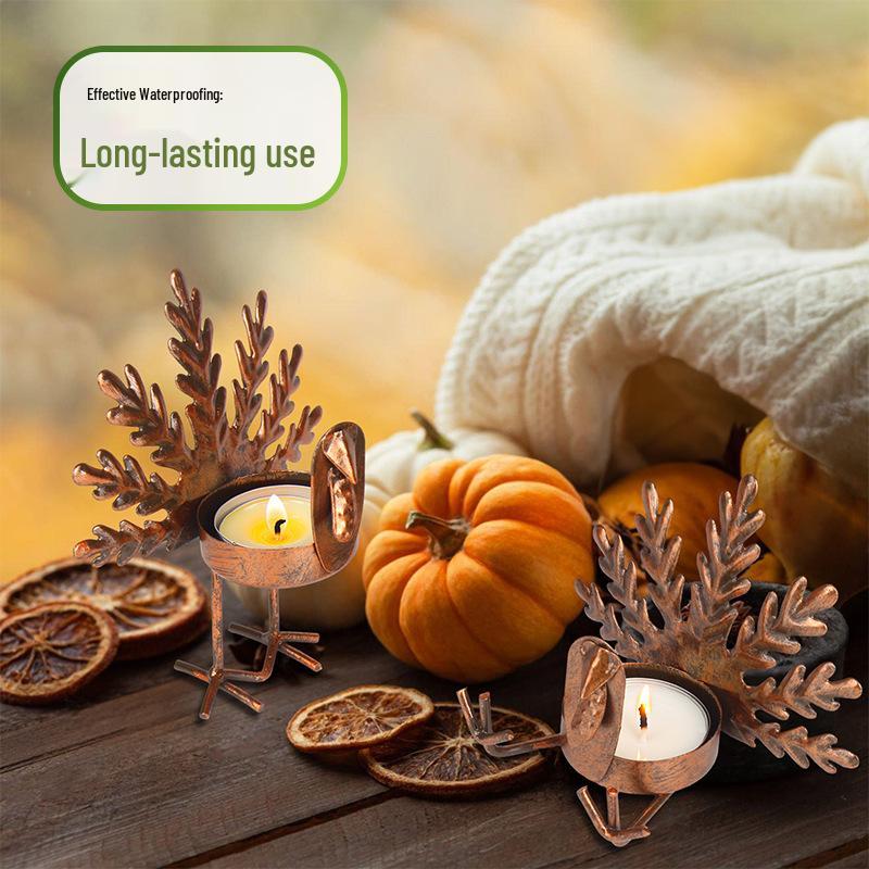 Metal Turkey Tealight Candlestick Thanksgiving Decoration