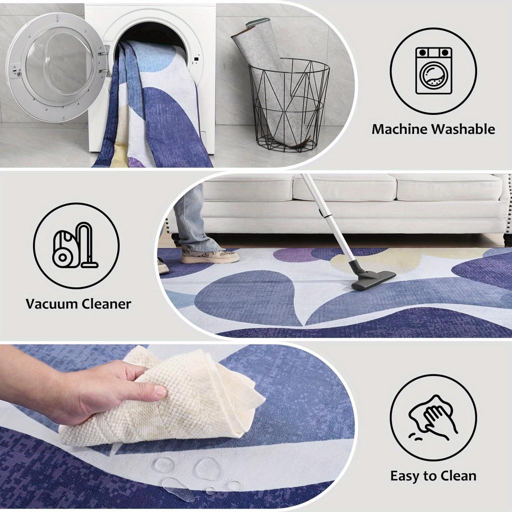 Purple Living Room Bedroom Mat Soft Washable Modern Non Slip Low Pile Geometric Pattern Classroom Nursery Dormitory Home Deco