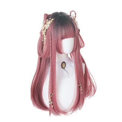 Purple Pink Wig Wig Straight Natural Harajuku Style Popular Small Face Effect Cute Net Included Semi-long Women's