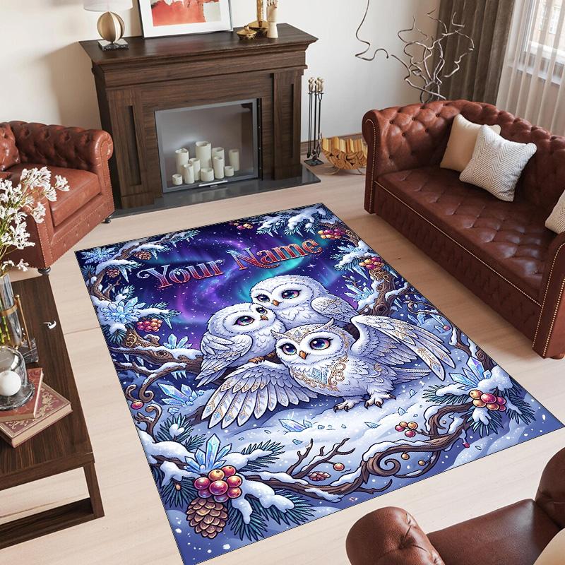 Birds Theme Crystal Velvet Floor Rug Personalized Custom Name Text Warm Carpet Home Decoration
