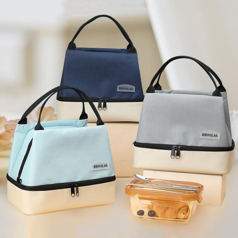 Double-layer Insulated Handbag Lunch Bag With Should Strap Handle Cooler Bag Women Portable Food Bag For Work Student Lunch Box