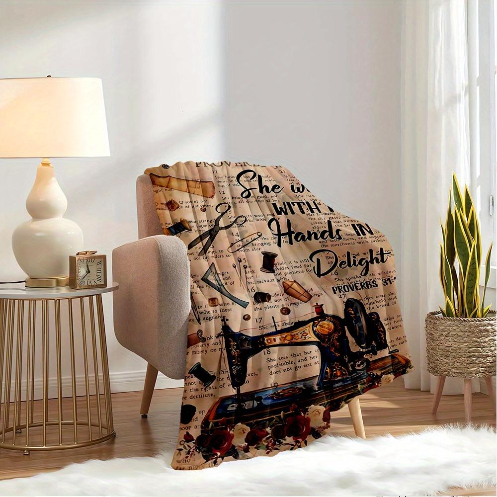 For Sewing,Proverbs,Hands-Themed Flannel Blanket, Glam Style, Digital Print, All-Season Comfort, Tear-Resistant, Knitted Craftsmanship, Poly