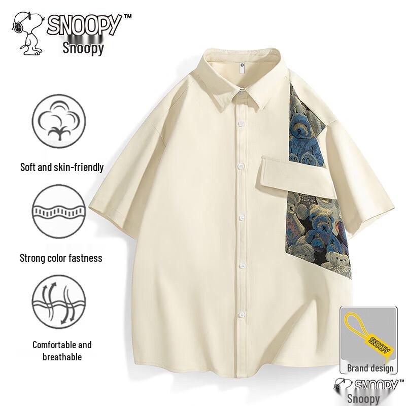 SNOOPY Men s Short Sleeve Lapel Shirt L