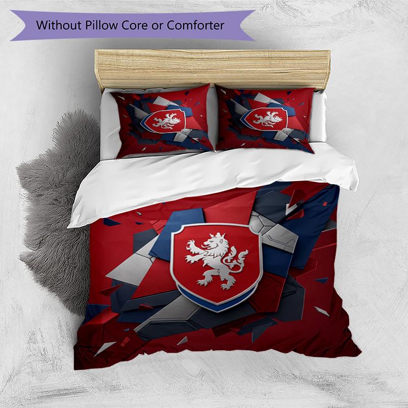 Czech Republi Football Printed Bedding 3 Piece Set Cozy Breathable Bed Cover Set As Housewarming Holiday Gift