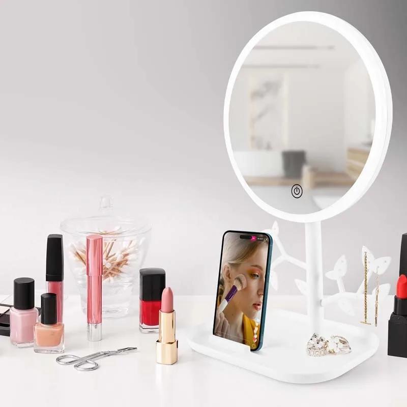 Miroir De Table Blanc Avec Led Et Porte-bijoux Rechargeable Mizo De Yoghi