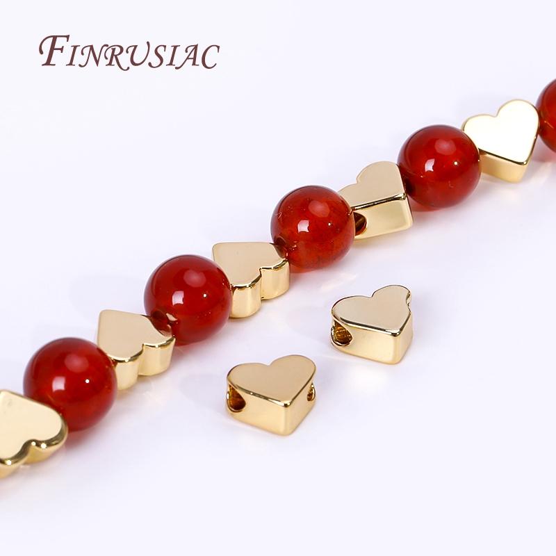 Spacer Separator Bead For Bracelet Necklace Supplies 2 Types 18K Gold Plated Brass Metal Heart Beads DIY Jewelry Making Findings