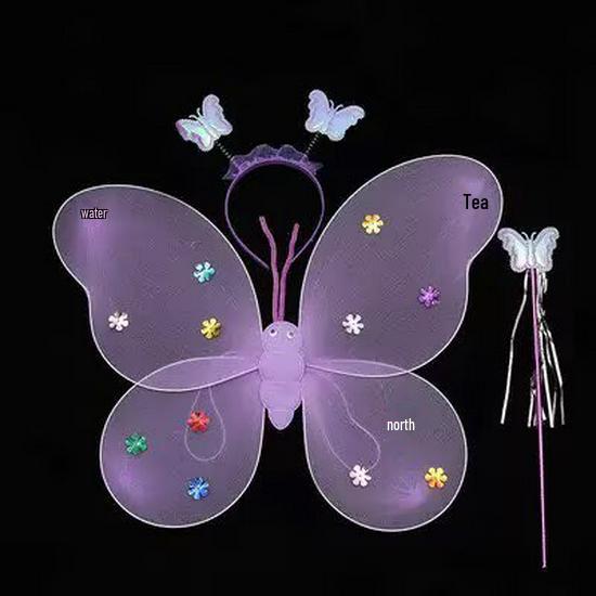 Children s Glowing Butterfly Wings & Magic Wand Fairy Princess Costume with Pink Skirt