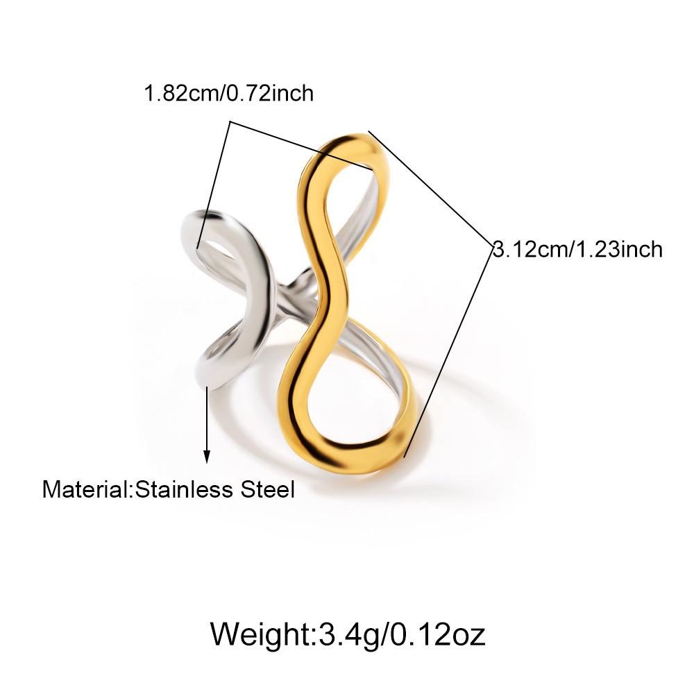 18K Gold & Stainless Steel Open Line Ring with Irregular Curve Design