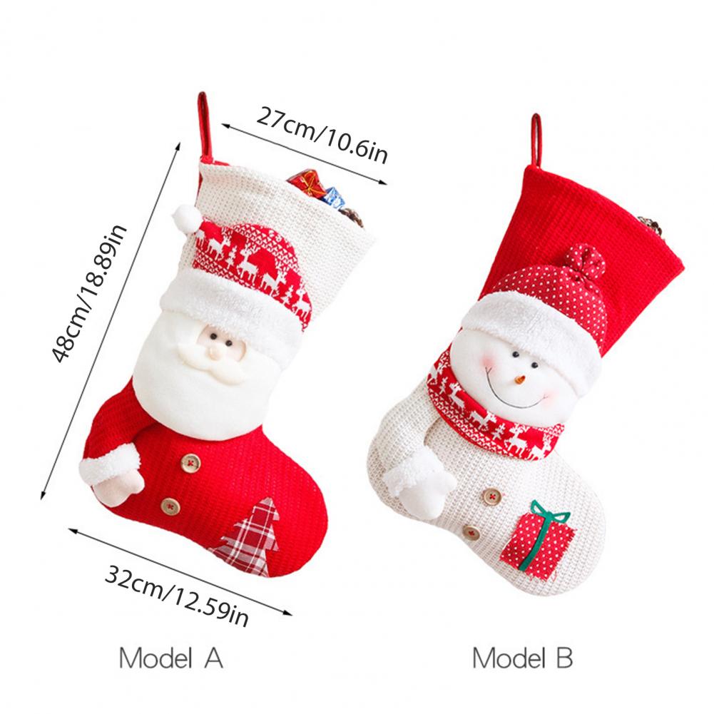 Christmas Stockings 19 Inch Large 3D Santa Claus/Snowman Knit Stockings Fireplace Hanging Gift Bag for Xmas Party Decoration