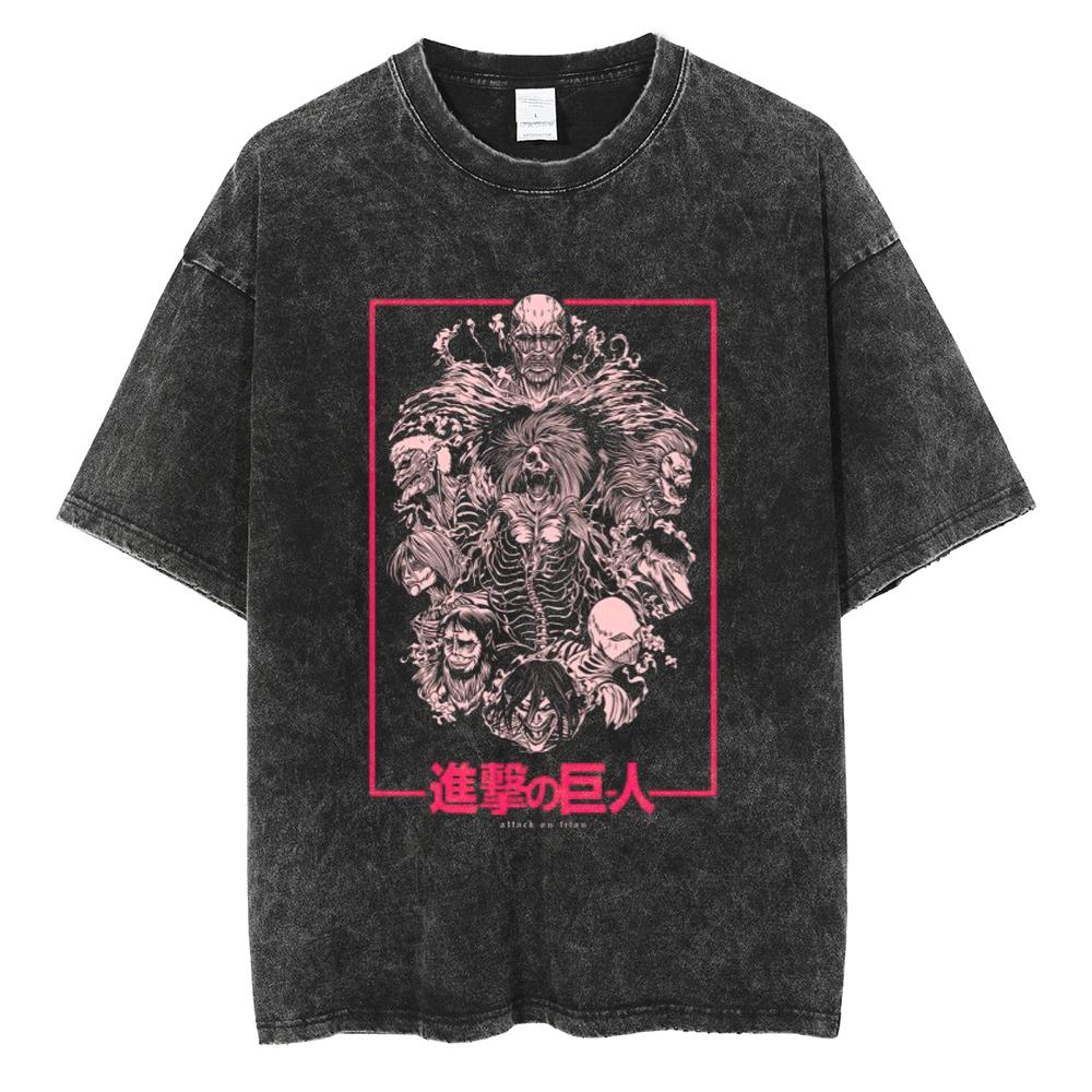 Hot Anime Attack On Titan Levi Ackerman Printed Washed Tshirt Men High Quality Cotton T-shirts Harajuku Male Oversized T Shirt