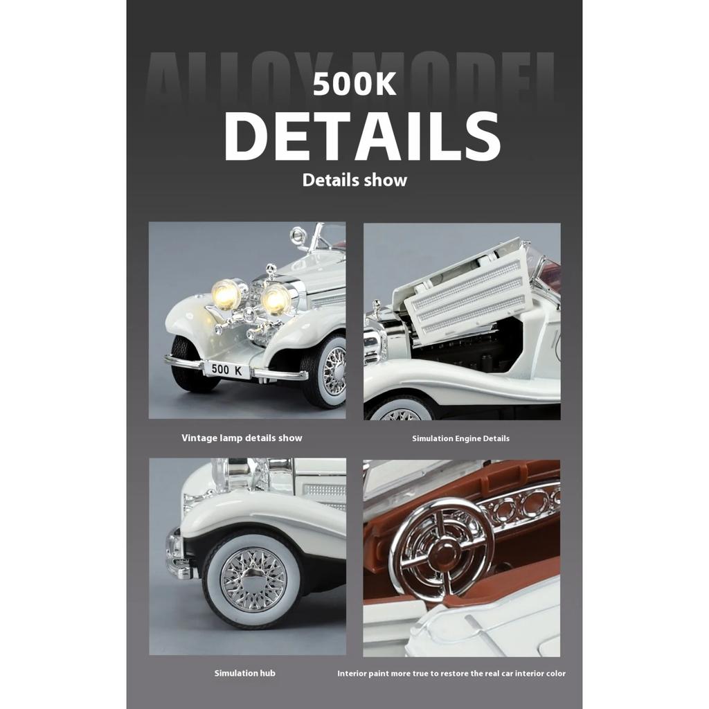 1/32 Luxury vintage car BENZ 500K alloy model, exquisite desktop ornaments, the best collection for car model enthusiasts