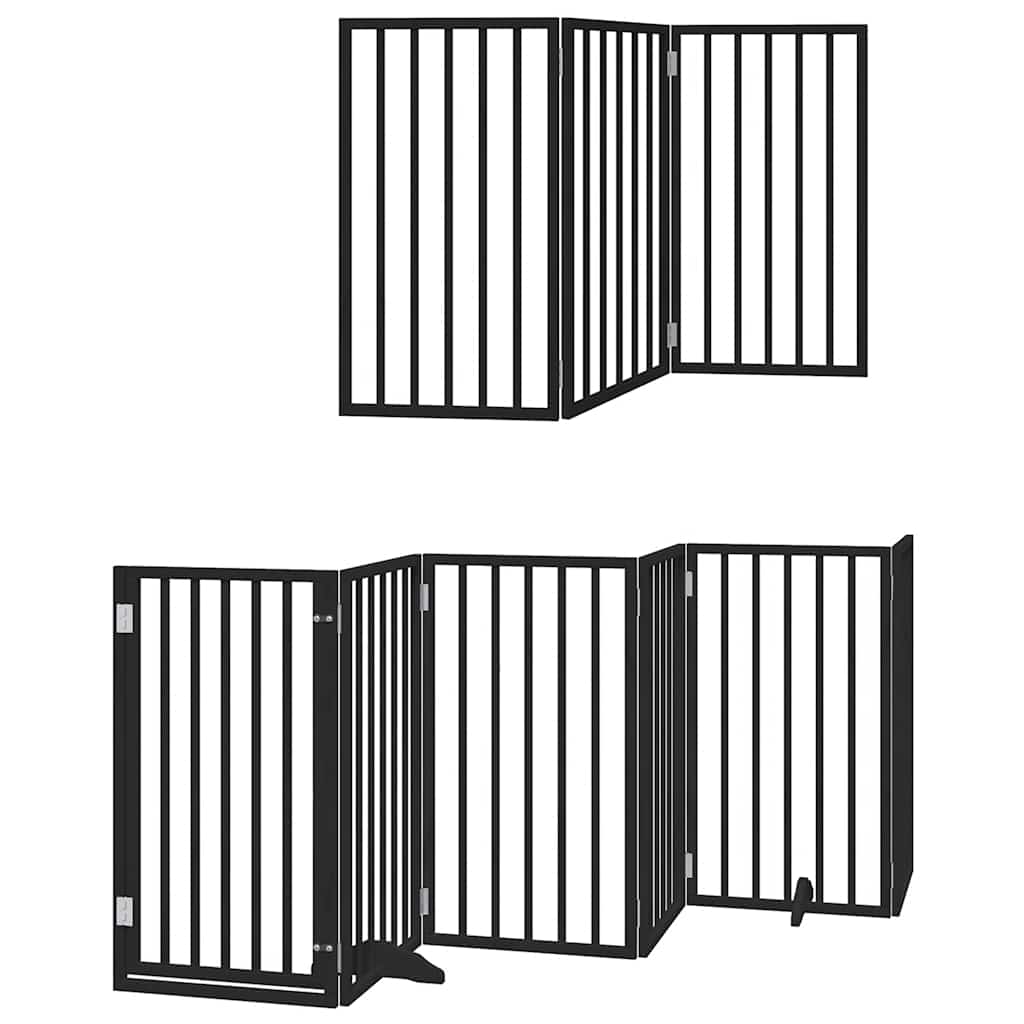 9 Piece Foldable Dog Gate with Door Black 450 cm Poplar Wood